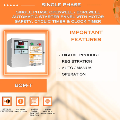 Single Phase Borewell / Openwell Starter Panel with Motor Safety, Cyclic Timer & Clock Timer VUKAR