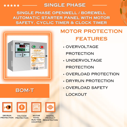 Single Phase Borewell / Openwell Starter Panel with Motor Safety, Cyclic Timer & Clock Timer VUKAR