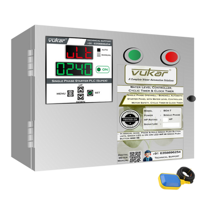 Single Phase Openwell / Borewell Automatic Starter Panel with Water Level Controller,  Motor Safety, Cyclic Timer & Clock Timer (BOA-T)