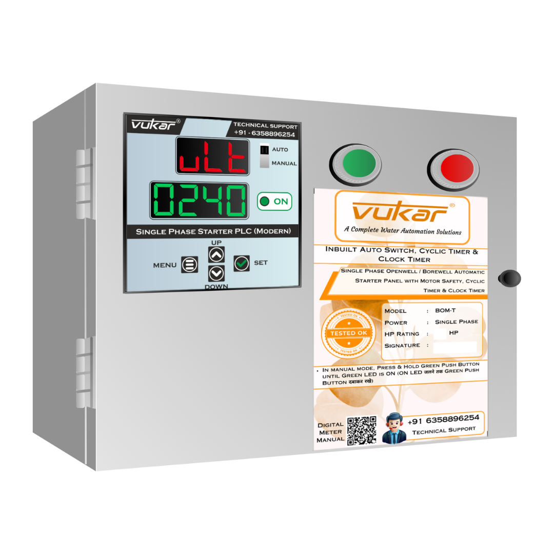 Single Phase Borewell / Openwell Starter Panel with Motor Safety, Cyclic Timer & Clock Timer VUKAR