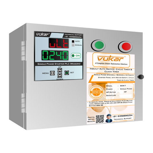 Single Phase Borewell / Openwell Starter Panel with Motor Safety, Cyclic Timer & Clock Timer VUKAR