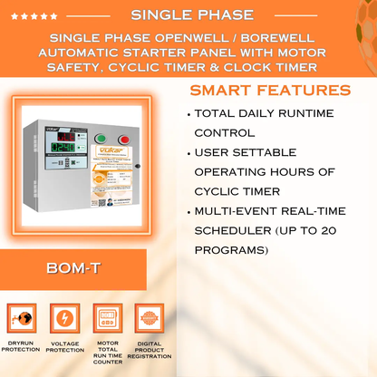 Single Phase Borewell / Openwell Starter Panel with Motor Safety, Cyclic Timer & Clock Timer VUKAR
