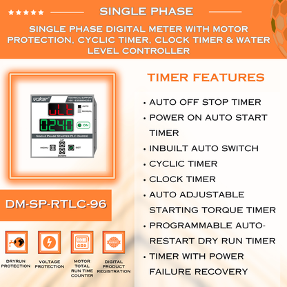 Single Phase Digital Meter with Motor Protection, Cyclic Timer, Clock Timer & Water Level Controller (DM-SP-RTLC-96)