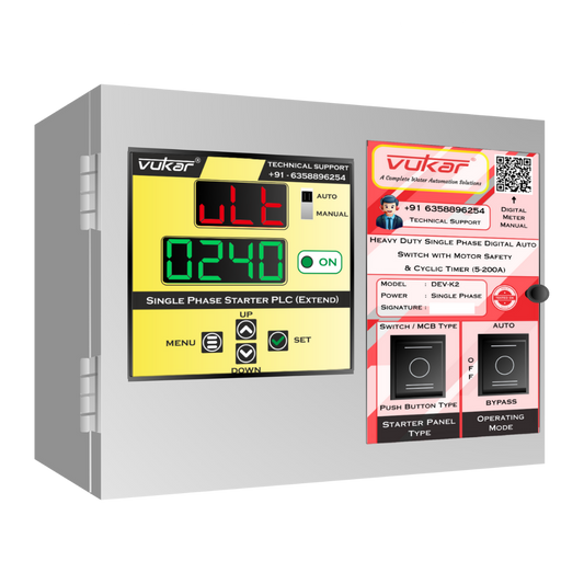 Heavy Duty Single Phase Digital Auto Switch with Motor Safety & Cyclic Timer (5-200A) (DEV-K2)