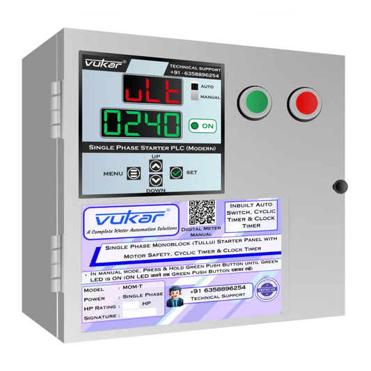 Single Phase Monoblock  (Tullu) Starter Panel with Motor Safety, Cyclic Timer & Clock Timer (MOM-T) VUKAR