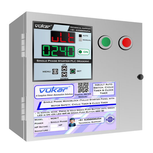 Single Phase Monoblock  (Tullu) Starter Panel with Motor Safety, Cyclic Timer & Clock Timer (MOM-T)
