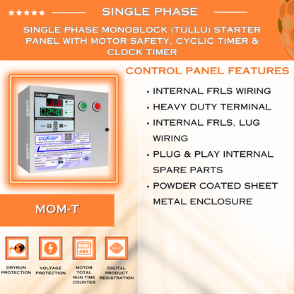 Single Phase Monoblock  (Tullu) Starter Panel with Motor Safety, Cyclic Timer & Clock Timer (MOM-T)