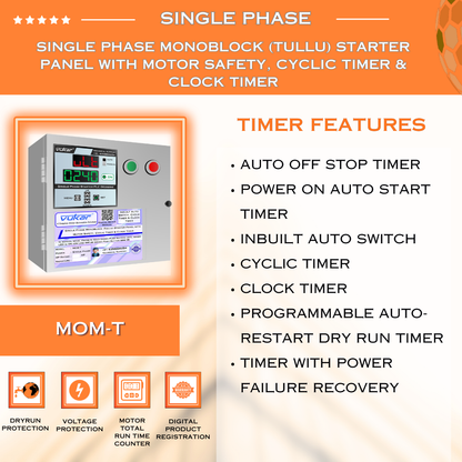 Single Phase Monoblock  (Tullu) Starter Panel with Motor Safety, Cyclic Timer & Clock Timer (MOM-T)