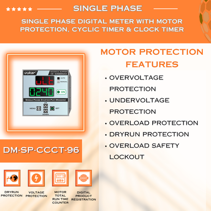 Single Phase Digital Meter with Motor Protection, Cyclic Timer & Clock Timer (DM-SP-CCCT-96)