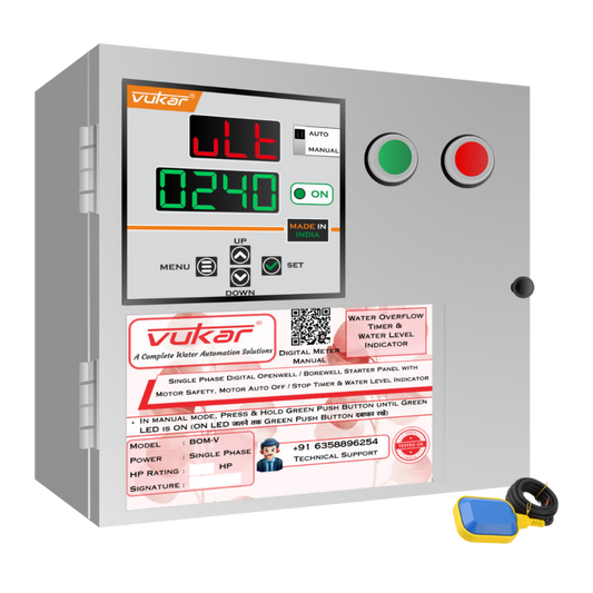 Single Phase Digital Openwell / Borewell Starter Panel with Motor Safety, Motor Auto Off / Stop Timer & Water Level Indicator (BOM-V)