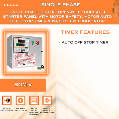 Single Phase Digital Openwell / Borewell Starter Panel with Motor Safety, Motor Auto Off / Stop Timer & Water Level Indicator (BOM-V)