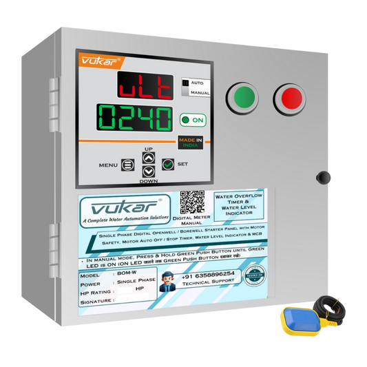 Single Phase Digital Openwell / Borewell Starter Panel with Motor Safety, Motor Auto Off / Stop Timer, Water Level Indicator & MCB (BOM-W)