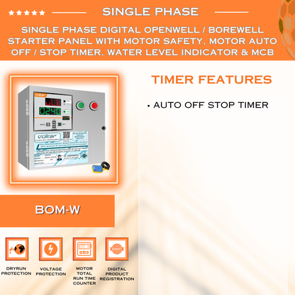 Single Phase Digital Openwell / Borewell Starter Panel with Motor Safety, Motor Auto Off / Stop Timer, Water Level Indicator & MCB (BOM-W)