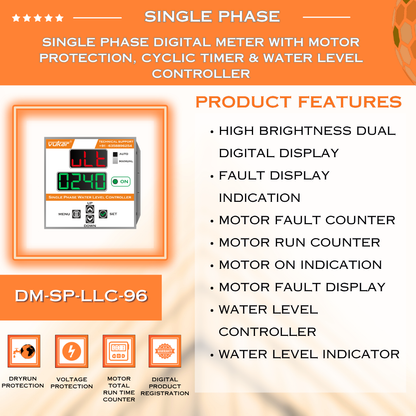 Single Phase Digital Meter with Motor Protection, Cyclic Timer & Water Level Controller (DM-SP-LLC-96)
