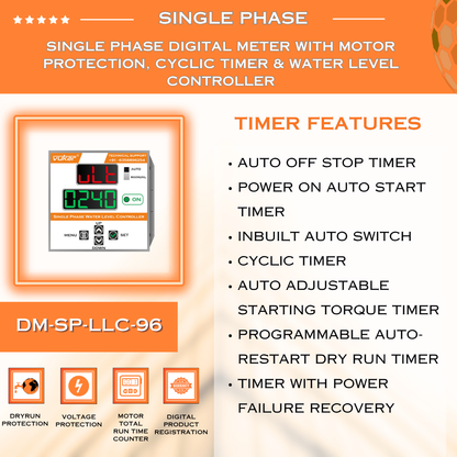 Single Phase Digital Meter with Motor Protection, Cyclic Timer & Water Level Controller (DM-SP-LLC-96)