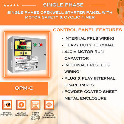 Single Phase Openwell Starter Panel with Motor Safety & Cyclic Timer (OPM-C)