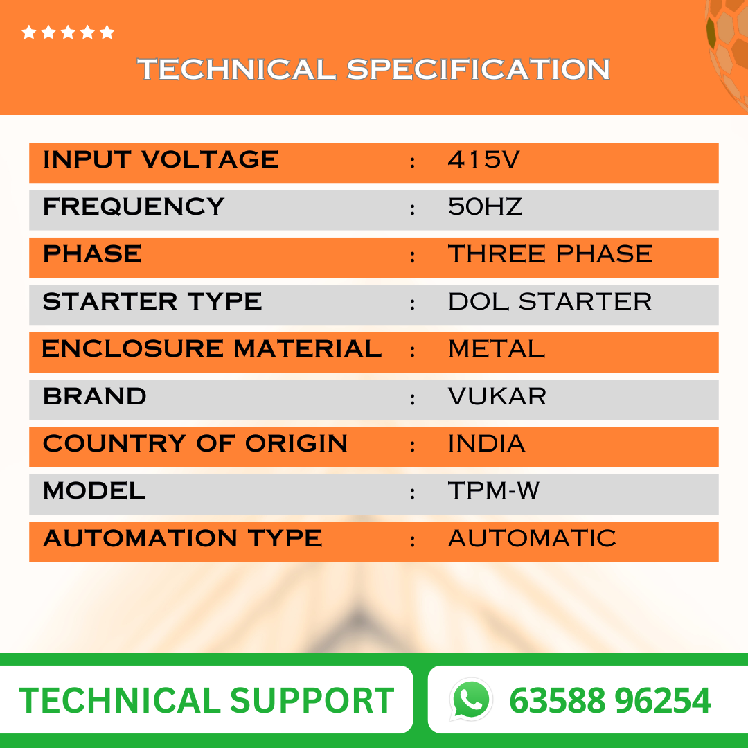 3 Phase DOL Starter Panel with Auto Switch, Single Phase Preventer, Motor Safety, Cyclic Timer, Water Level Indicator & MCB (TPM-W)