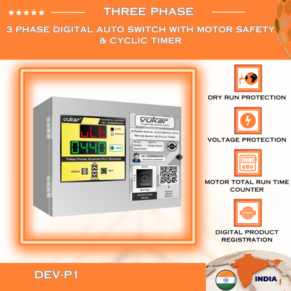 3 Phase Digital Auto Switch with Motor Safety & Cyclic Timer (DEV-P1)