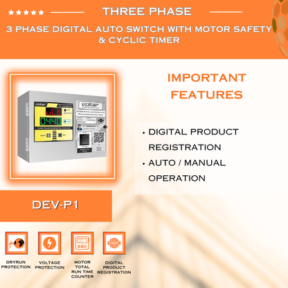 3 Phase Digital Auto Switch with Motor Safety & Cyclic Timer (DEV-P1)