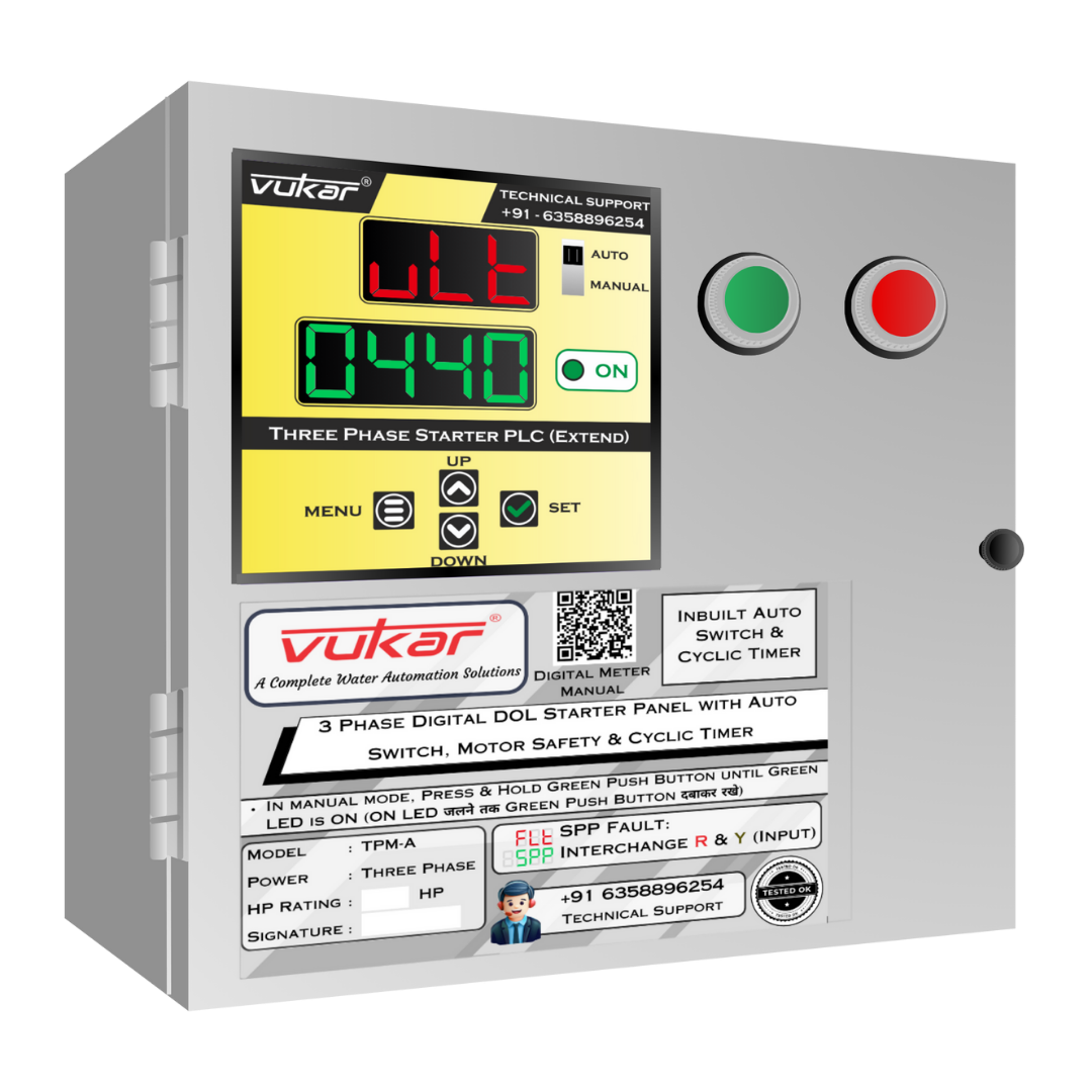 3 Phase Digital DOL Starter Panel with Auto Switch, Motor Safety & Cyclic Timer (TPM-A)