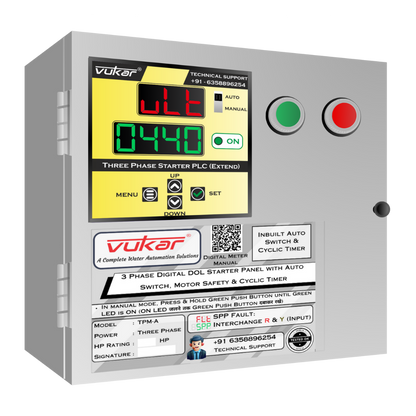 3 Phase Digital DOL Starter Panel with Auto Switch, Motor Safety & Cyclic Timer (TPM-A)
