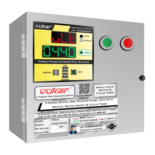 3 Phase Digital DOL Starter Panel with Auto Switch, Motor Safety & Cyclic Timer (TPM-A)