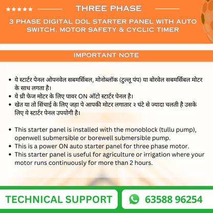 3 Phase Digital DOL Starter Panel with Auto Switch, Motor Safety & Cyclic Timer (TPM-A)