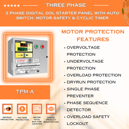 3 Phase Digital DOL Starter Panel with Auto Switch, Motor Safety & Cyclic Timer (TPM-A)