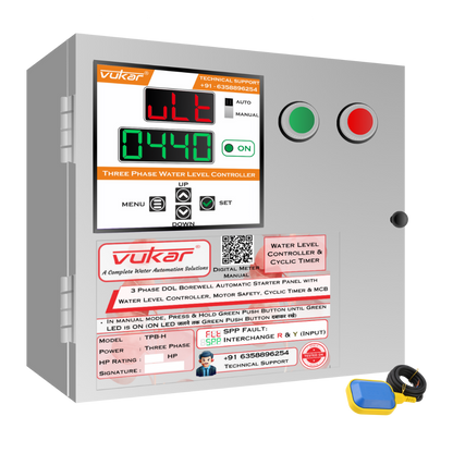 3 Phase DOL Borewell Automatic Starter Panel with Water Level Controller,  Motor Safety, Cyclic Timer & MCB (TPB-H)