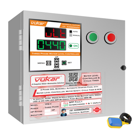 3 Phase DOL Borewell Automatic Starter Panel with Water Level Controller,  Motor Safety, Cyclic Timer & MCB (TPB-H)