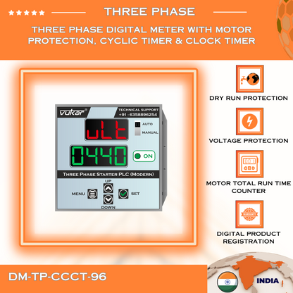 Three Phase Digital Meter with Motor Protection, Cyclic Timer & Clock Timer (DM-TP-CCCT-96)