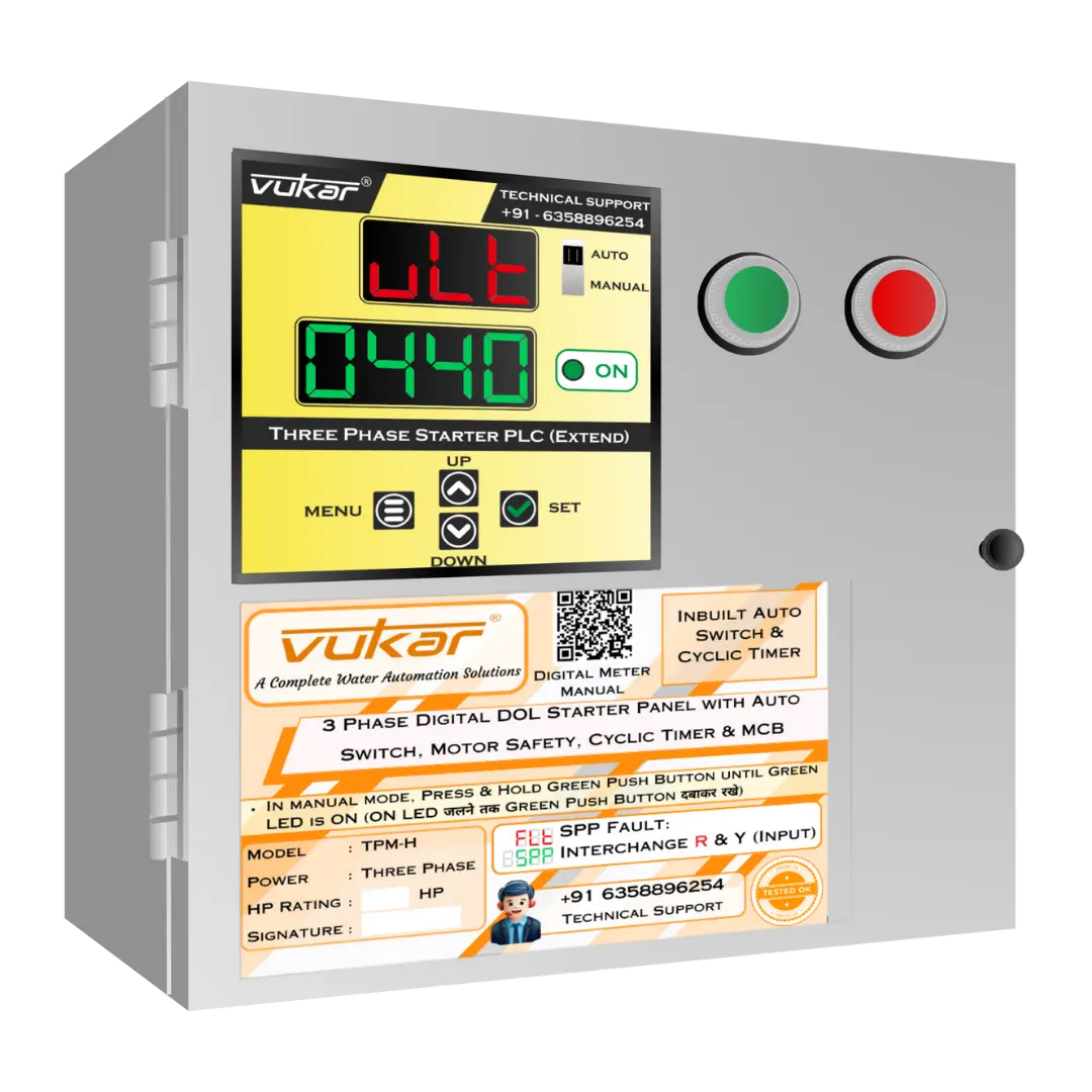 3 Phase Digital DOL Starter Panel with Auto Switch, Motor Safety, Cyclic Timer & MCB (TPM-H) VUKAR