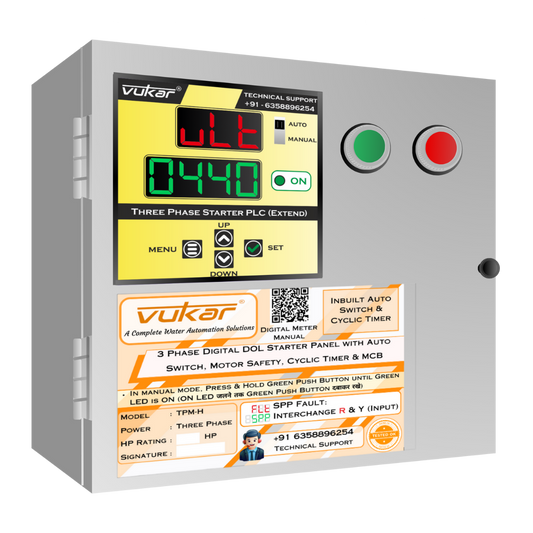 3 Phase Digital DOL Starter Panel with Auto Switch, Motor Safety, Cyclic Timer & MCB (TPM-H)