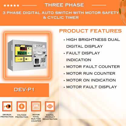3 Phase Digital Auto Switch with Motor Safety & Cyclic Timer (DEV-P1)