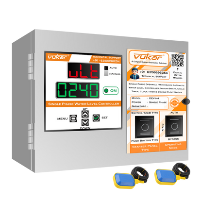 Single Phase Openwell / Monoblock Automatic Water Level Controller, Motor Safety, Cyclic Timer, Clock Timer & Double Float Switch (DEV-H4)