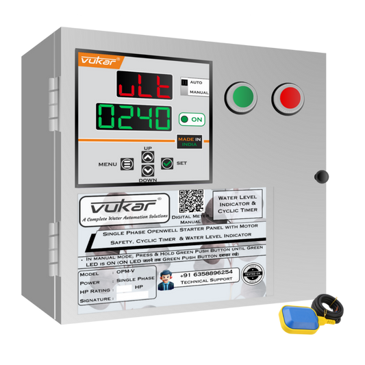 Single Phase Openwell Starter Panel with Motor Safety, Cyclic Timer & Water Level Indicator (OPM-V)