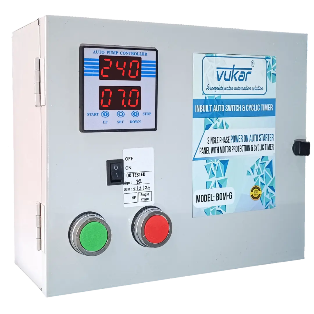 Heavy Duty Single Phase Openwell / Borewell Auto Starter Panel with Motor Safety & Cyclic Timer (BOM-G) VUKAR