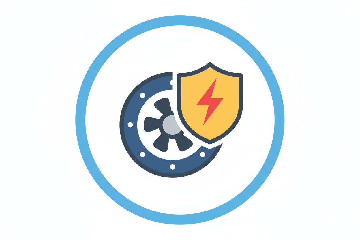 Motor overload protection icon with white background and no text on image
