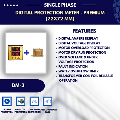 Single Phase Digital Motor Protection Meter - Premium (72x72 mm)