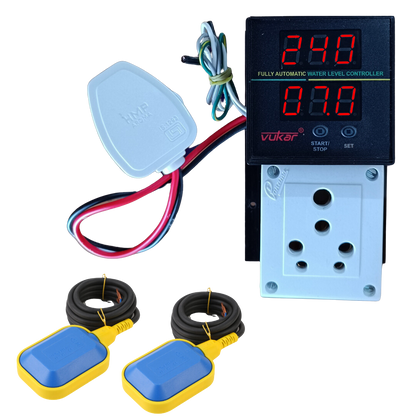 Single Phase Digital Fully Automatic Water Level Controller with Dry Run, Overload, Voltage Protection and Dual Tank Float Switch for Openwell / Monoblock Water Pump Motor MCB Panel (DEV-M)